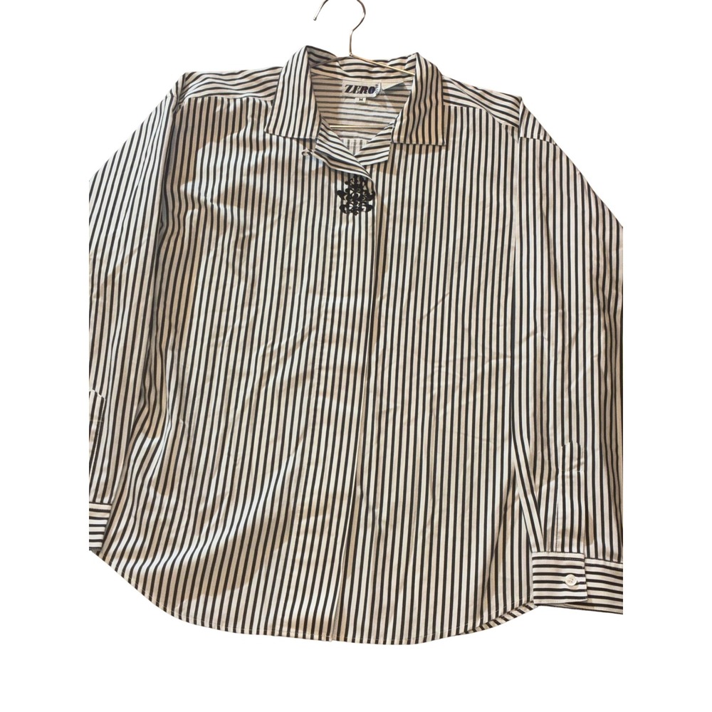 Vintage Zero Sport Black White Striped Button Down Shirt Embroidered Size M - Picture 1 of 4